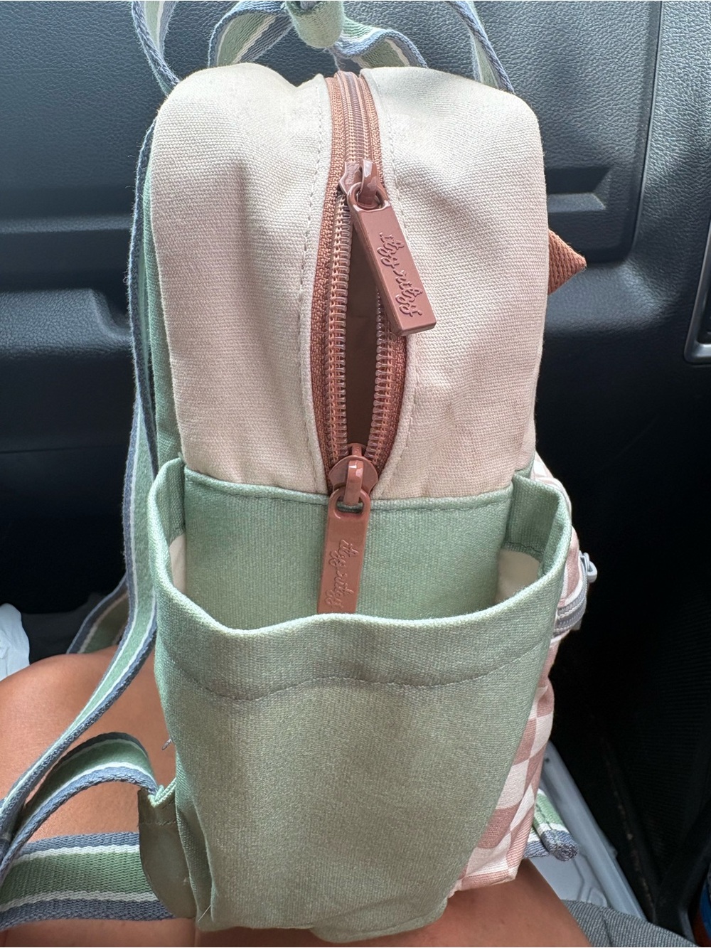 Itzy Ritzy Pink Check & Sage Green Canvas Backpack - Picture 5 of 8